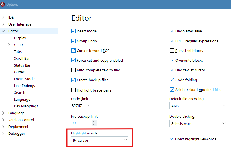 Delphi IDE Keyword highlight 1
