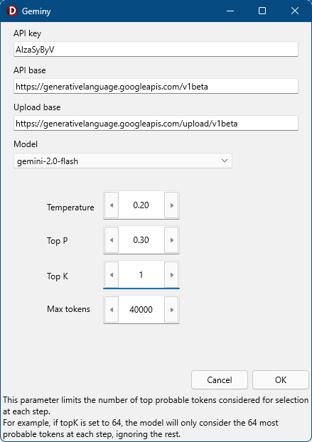 Gemini LLM client for Delphi - settings dialog